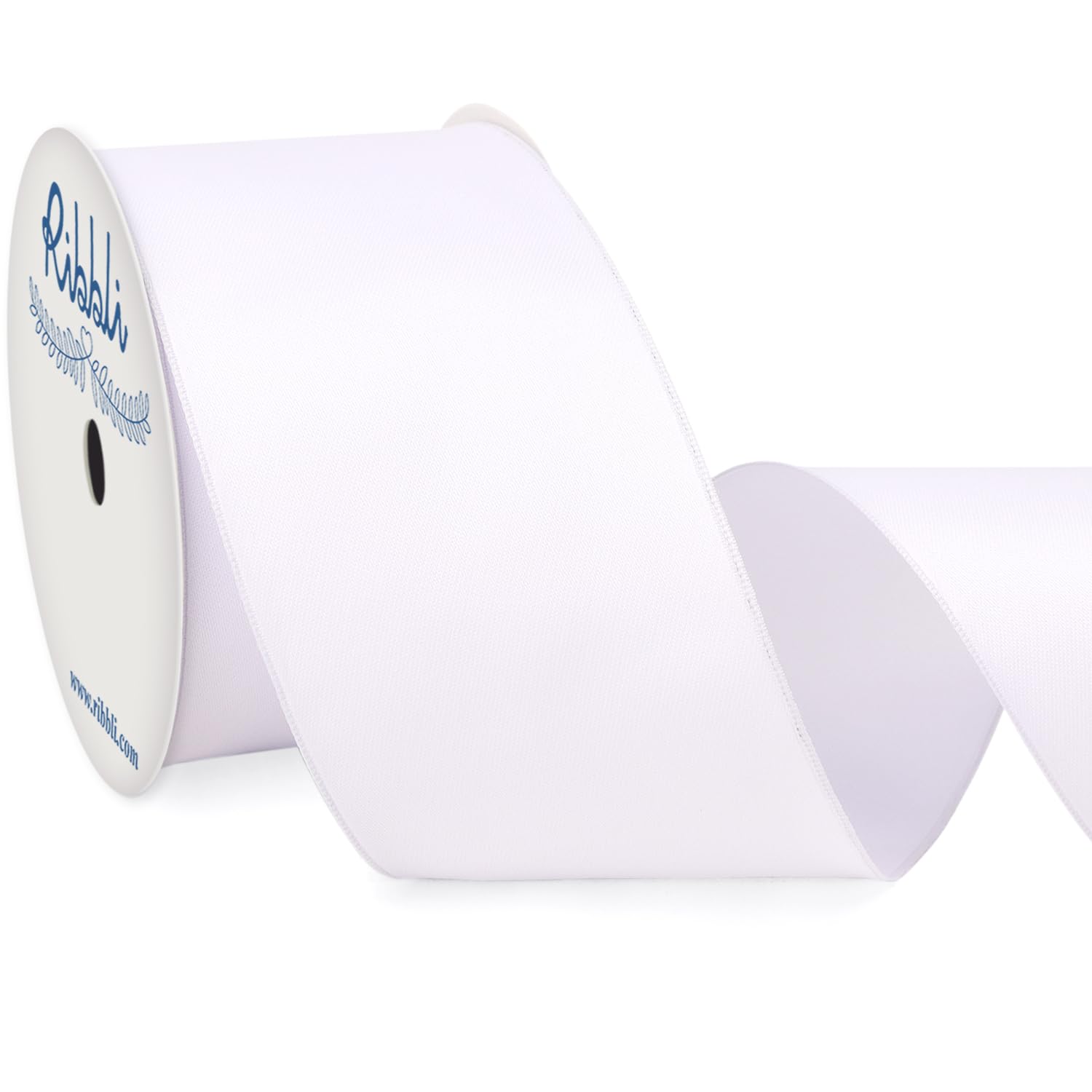 Amazon.com: Ribbli White Double Faced Satin Wired Ribbon 2.5 Inch ...