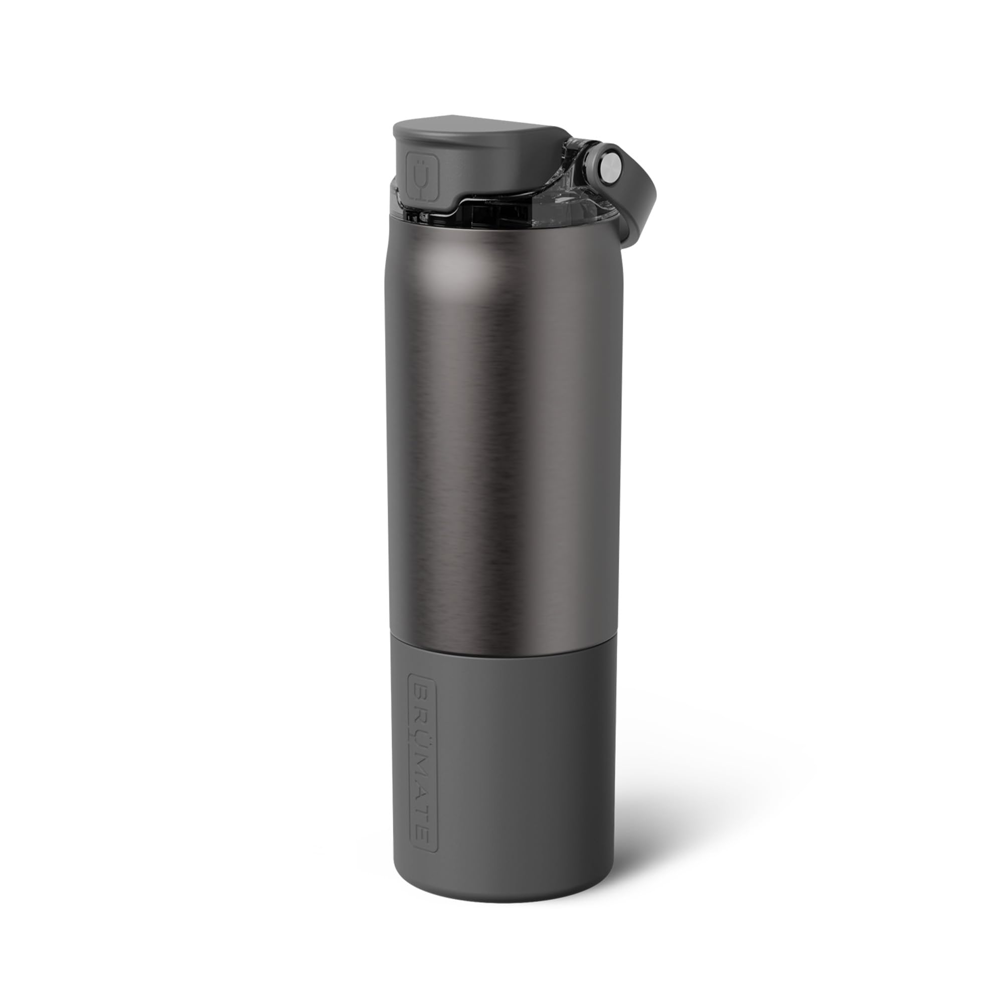 BrüMate Rise 25oz Water Bottle with Covered Silicone Straw | 100% Leakproof Insulated Water Bottle | Cup Holder Friendly Base | 25oz (Black Stainless)