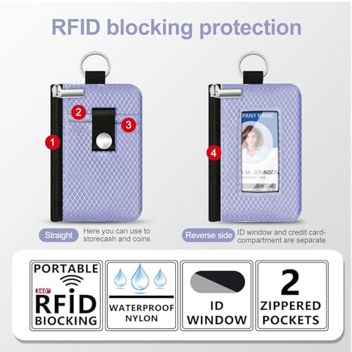 Image of Minimalist RFID Blocking Small Wallet with ID Window,WaterResistant Zip Id Case Wallet with Lanyard Keychain for Cards,Cash,Travel,Women,Men (Lavender Purple)