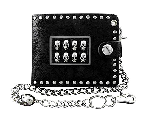 Skull Thick Leather Bifold Men's Card Money Wallet with Key Chain - Image 3