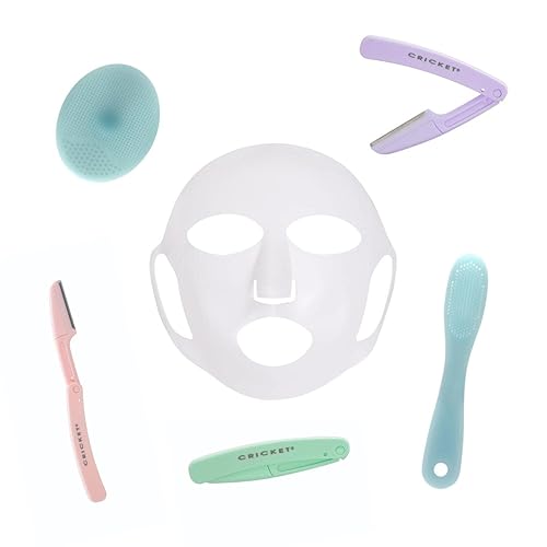Cricket Pore Perfection Fresh Face Fabulous Tools Bundle Dermaplaning Razors, Blackhead Brush, Disco Limpiador, Máscara de Silicona Reutilizable,