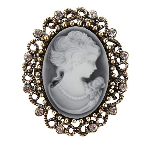 Image of Vintage Queen Cameo Crystal Brooch Pins Women in Antique Gold Color