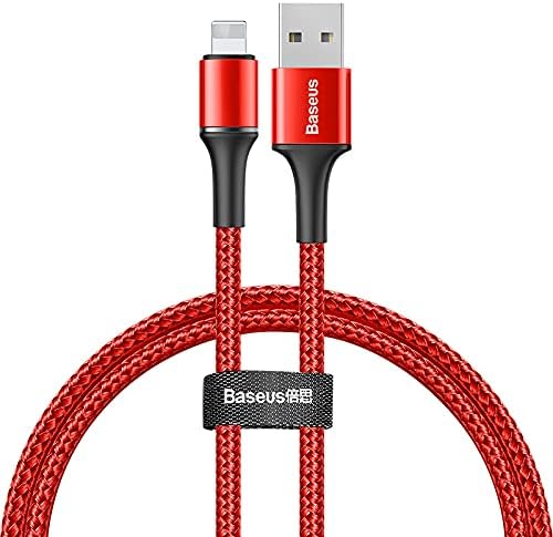 Baseus Halo, 2.4 A USB-A Lightning Şarj Data Aktarım Kablosu, 0.5 Metre, Kırmızı