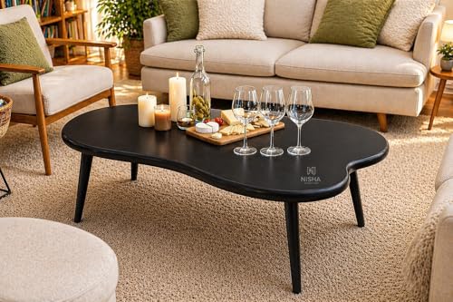 Image of Solid Sheesham Wood Oval Coffee Table 40x55x40.6 cm Natural Finish Living Room | Center Table | Modern Contemporary Design | Durable Handmade Craftsmanship
