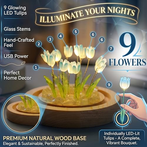 Veilleuse à fleurs bricolage en globe de verre bleu sur base bois USB lot de 2