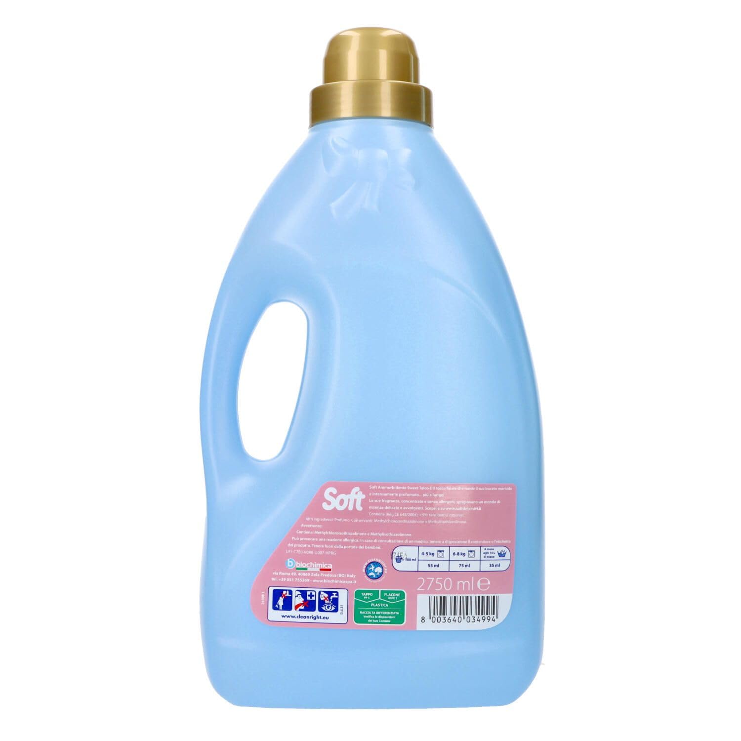 Suavizante líquido con talco Soft Ammorbidente Sweet Talco, 6 unidades, detergente para la ropa, 50 lavados, 2750 ml, incluye llavero Beni Culinari