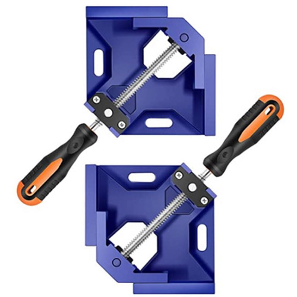 Single Handle 90 Degree Right Angle Clamp - Adjustable Aluminium Alloy Quick Grip Corner Clip Clamp Tool for Woodworking, Welding, Photo Frame and Other Projects - Blue (Pack of 2)