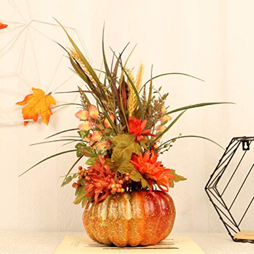 ABOOFAN Fall Pumpkin Centerpiece Artificial Pumpkin Ornament with Maple Leaves Sunflower Wheat for Fall Wedding Thanksgiving Decoration