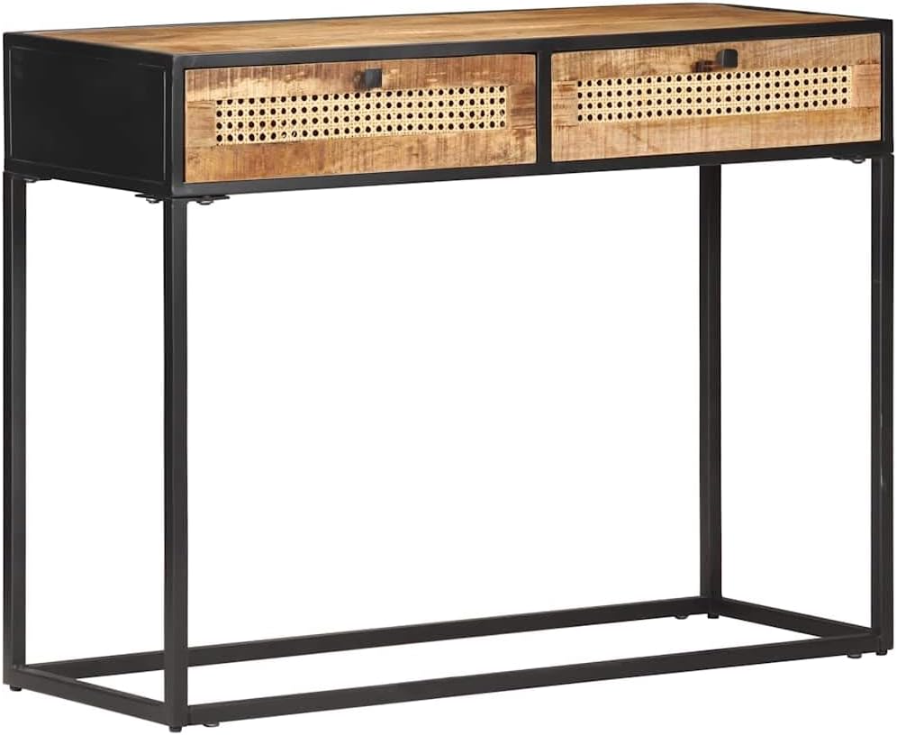 vidaXL Rough Wood Mango Sideboard Side Storage Wooden Console Table Cabinet Living Room Bedroom Hallway Home Decor Interior Furniture Natural Cane