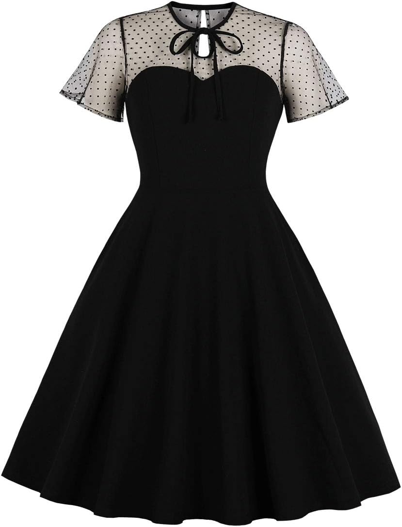 Women's Mesh Neck Sweetheart Vintage Cocktail Dress