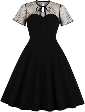 Wellwits Women's Mesh Frill High Neck Dress - Sweetheart Formal Vintage Gown