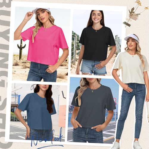 HOTIAN 100% Cotton T Shirts for Women Oversized Workout Cropped Tops Short Sleeve Crew Neck Casual Loose Tees2