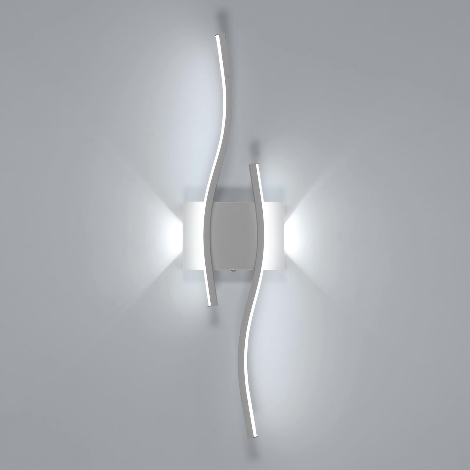Goeco LED Indoor Wall Light, 20 W, 59 cm Long Wall Lamp with 2 Spots, Acrylic 6500 K Cool White Light, Modern Curved LED Wall Lighting for Hallway, Living Room, Bedroom, White