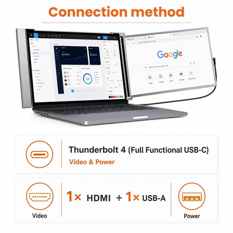 Image of Riitek 14 inch Full HD IPS 1080P Portable Monitor Screen Extender with USB A, Type-C, HDMI Cable, Carry Bag for 14 inch-17 inch Laptop, Mac, Switch, Xbox One, PS5 (Screen Size - 14 Inch, Grey)