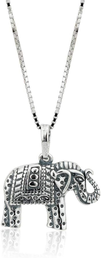 Vanbelle Sterling Silver Jewelry - Rhodium Plated with 925 Stamp - Elephant Charm Pendant Necklace - Elegant Handcrafted Necklace for Women - Chain 18" Long + 2" Extender