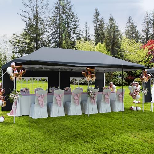 10x20 Pop Up Canopy Tent, Commercial Heavy Duty Canopy Tents for Parties with Roller Bag, 10x20 Tents with 6 Removable Sidewalls, Upgraded Thickened Legs, 6 Sand Bags,Grey