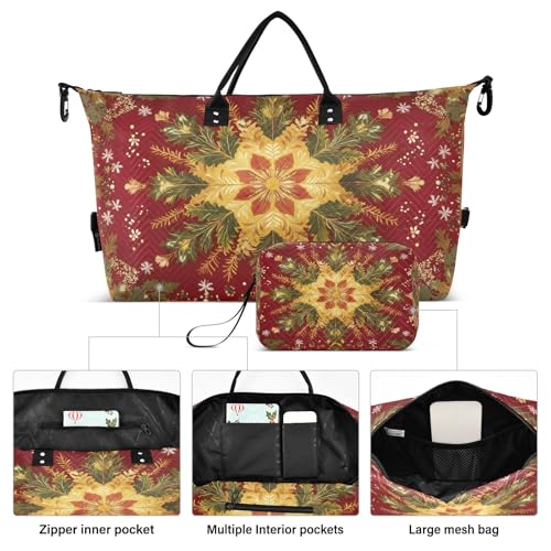 Weekender Bags Travel Duffel Gym Bag Flowers for Christmas Carry on Overnight Tote Bag with Toiletry Bag for Airplane Travel Trip Gym Yoga2