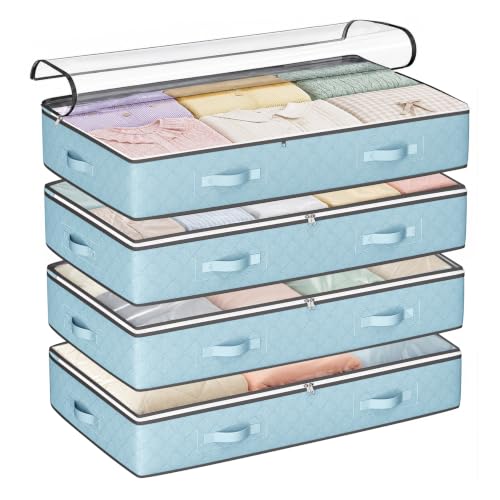 Image of Budding Joy 4 Pack Under bed Storage, Storage Bins with Clear Lids