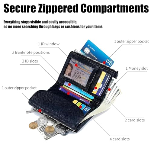 Alkyne Joyfullygo Wallet, Joyfullygo Unisex Pebble Leather Wallet, Small Coin Purse With Zipper, Small Womens Wallet Card Holder with Credit Card Holder, Coin Holder & Cash Slots (H)4