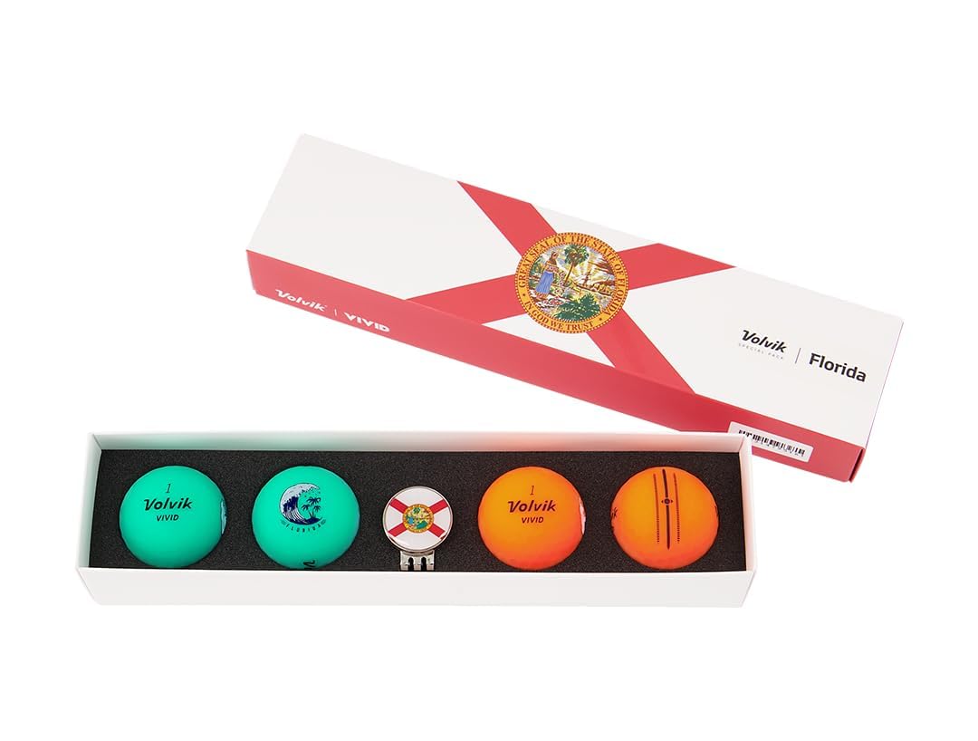 Volvik State Florida Pack - 4 Vivid Balls Pack (2 Jade & 2 Sherbet Orange) with a Clip Ball Marker