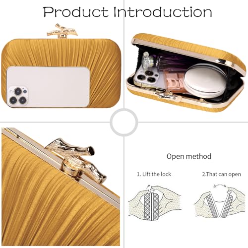 Image of MR Clutch Purses for Women Pleated Evening Clutch Wedding Purse with Chain | Pleated Satin Clutch Purse, Womens Evening Bag Shoulder Crossbody Purse Wedding Clutch for Wedding Prom Party
