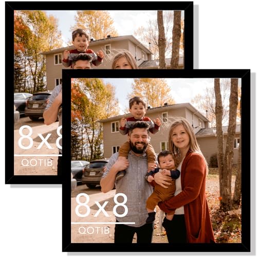 QOTIB 2 Packs 8x8 Picture Frame Black, Engineered Wood 8 x 8 Photo Frame, 8 by 8 Photo Poster Frame for Wall Hanging and Tabletop Set of 2, Black