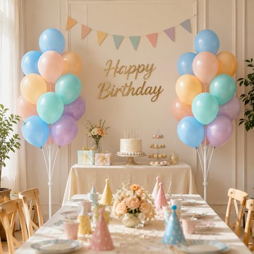 Image of Balloon Column Stand Kit with Balloons, Base and Pole, Balloon Column Kit for Floor or Table Backdrop Decoration for Party Wedding Baby Shower Birthday Graduation (Warm Color)