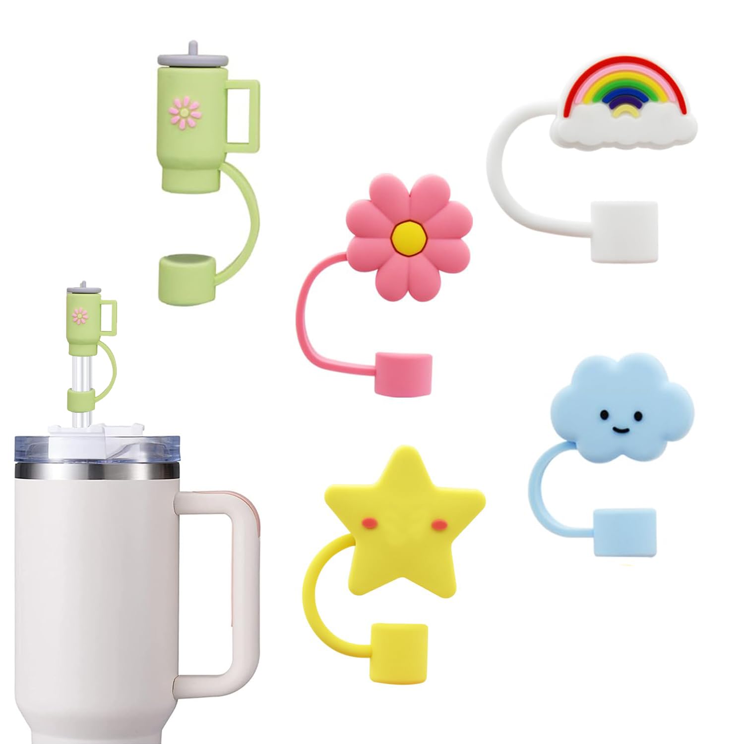 Photo 1 of 0.4in Silicone Straw Covers Cap for Stanley Cup, Reusable Drinking Straw Tips Lids Compatible with Stanley 30&40 Oz Tumbler (Style B - 10mm Straw Cap 5 Pcs)