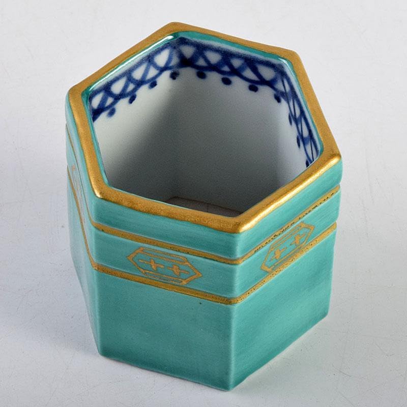 茶道具 古余呂技窯 川瀬竹春作 緑地金彩 六角蓋置 共布