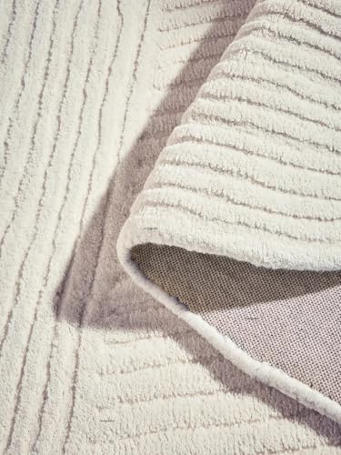 Image of Hand Tufted Wool Rug 6x8 Ft - Modern Irregular Shape Aesthetic Carpet, 1 Inch Thick Pile, Anti-Skid Backing, Soft Handmade Woolen Area Rug for Living Room, Bedroom, Hall Decor