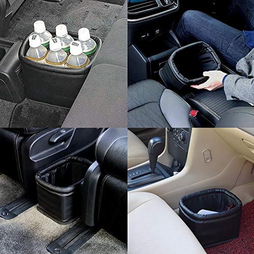 Image of Leather Car Trash Can, Luxury Car Organizer, Leakproof Garbage Can for Car and Trucks, Black