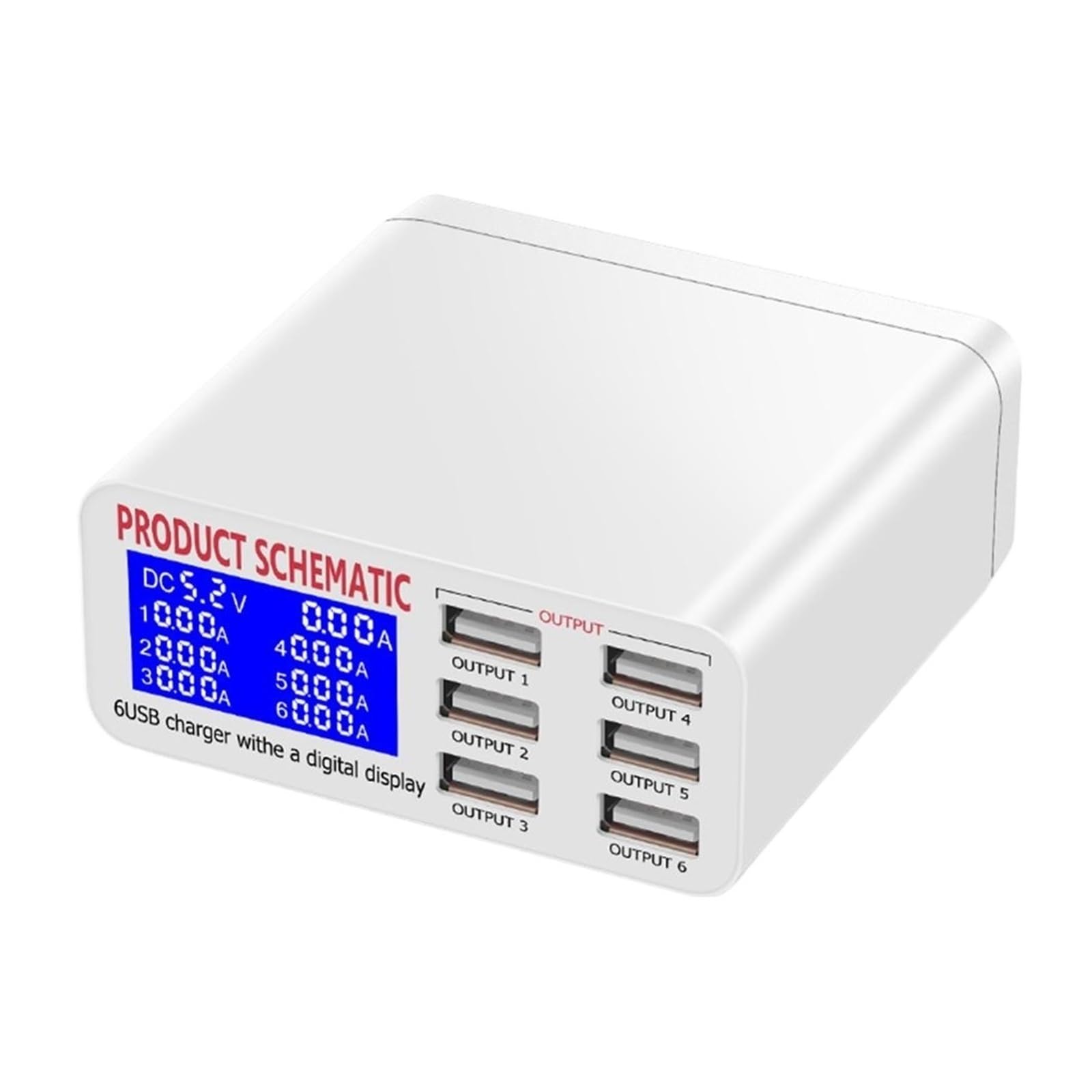 Caricatore USB 8A QC3.0 Con Display LCD For Telefono Cellulare Da Tavolo A 6 Porte Ricarica Rapida Intelligente For Smartphone Tablet PC Capacità Di Ricarica Rapida(899 Normal)
