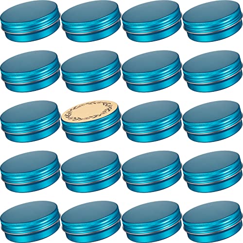 2 oz / 60ml Screw Top Aluminum Tin Jar with Screw Lid and Blank Labels - Pack of 23 (Lake Blue)
