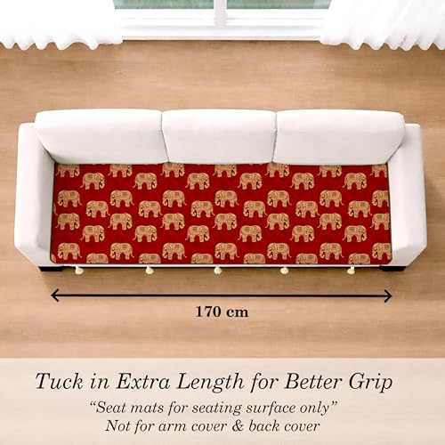 Image of Cloth Fusion Quilted Sofa Cover Seat Mat 3 Seater, Elephant Block | Reversible Jaipuri Print, 170 cm, Seat Cover Only, Decorative Tassel Edging With A Spare, Easy Tuck-In Hold, Not Anti-Slip