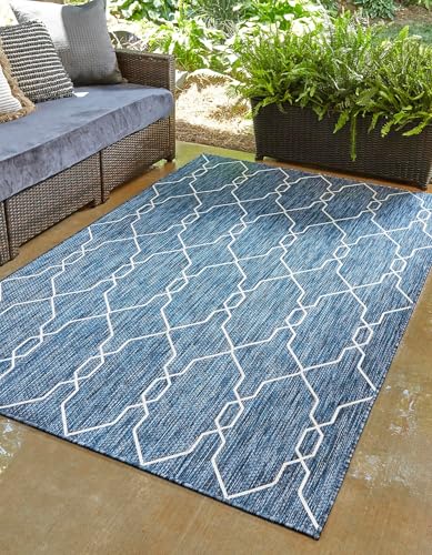 Tapete Outdoor Lattice 5'3 x 8' Azul Indoor/Outdoor miniatura 1