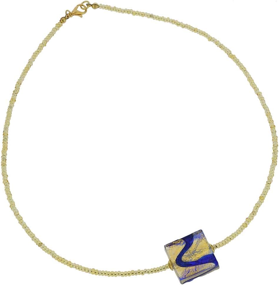 Glass Of Venice Murano Glass Royal Blue Square Necklace