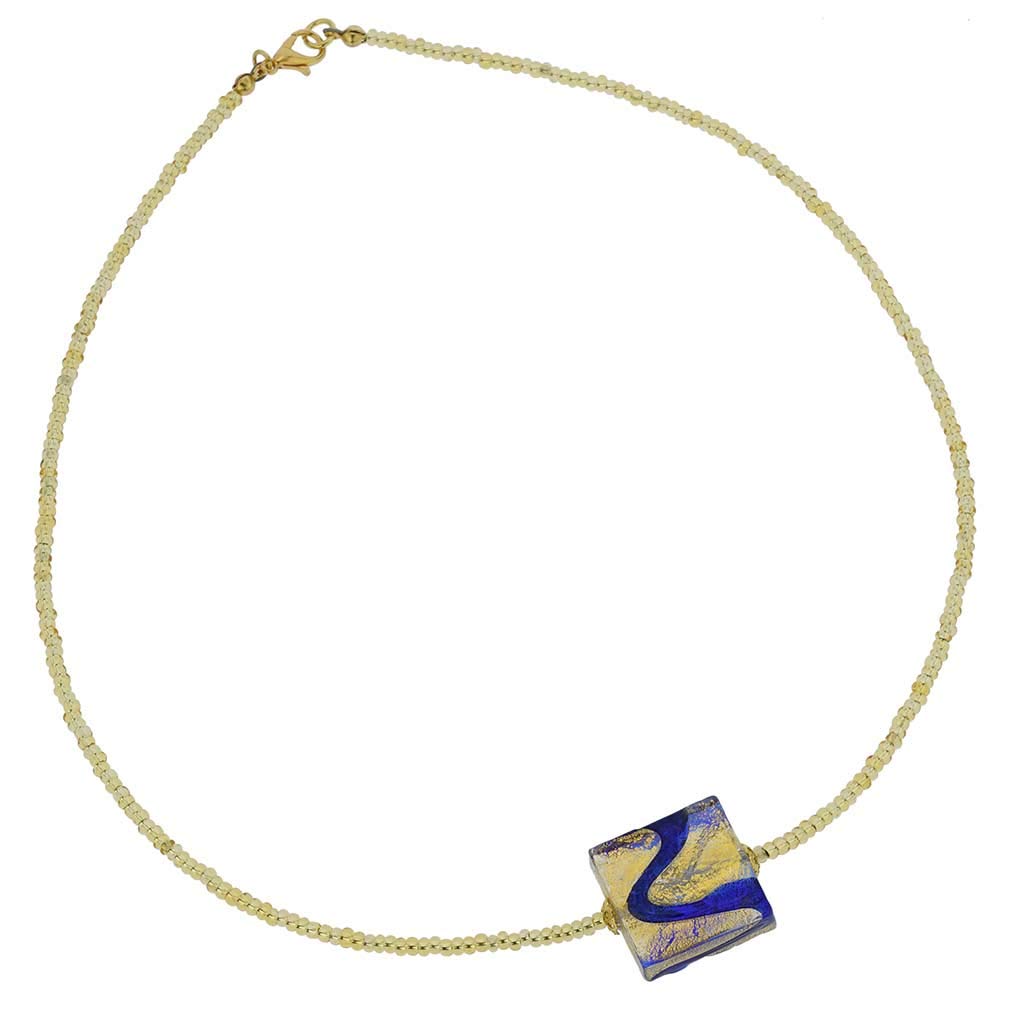 GlassOfVenice Murano Glass Royal Blue Square Necklace