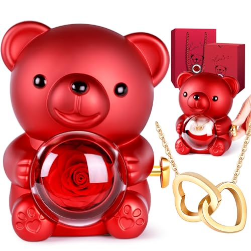 Orso di Rosa Eterna con Collana Personalizzata, Orsetto Rosa Eterna Stabilizzata, Regalo San Valentino per lei, Idee Regalo Donna Compleanno, Regalo Natale per Moglie Mamma Fidanzata, Anniversario Orso di Rosa Eterna con Collana Personalizzata, Orsetto Rosa Eterna Stabilizzata, Regalo San Valentino per lei, Idee Regalo Donna Compleanno, Regalo Natale per Moglie Mamma Fidanzata, Anniversario