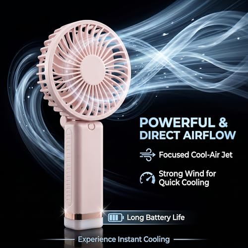 Image of Niwlix Portable Mini Hand Fan Rechargeable 3 Speed Modes, 1200 mAh Battery for Travel, Office & Makeup, Mini Fan, Hand Fan, Small Fan - Pink