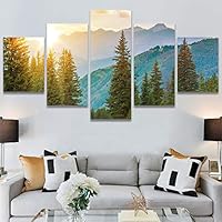 SIGNWIN 5 Panel Canvas Wall Art Modern Art Dramatic Forest Multicolor Photography Romantics Scenic for Home Decorations Ready to Hang - 60