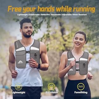 LOCAL LION Running Vest Women, Reflective Hydration Vest Mens, Breathable Phone Holder For Trailrunning Marathon, Grey XS - S