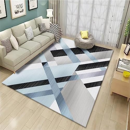 Tapis de chambre garçon bleu 180x250cm à motif géométrique rayé - 2