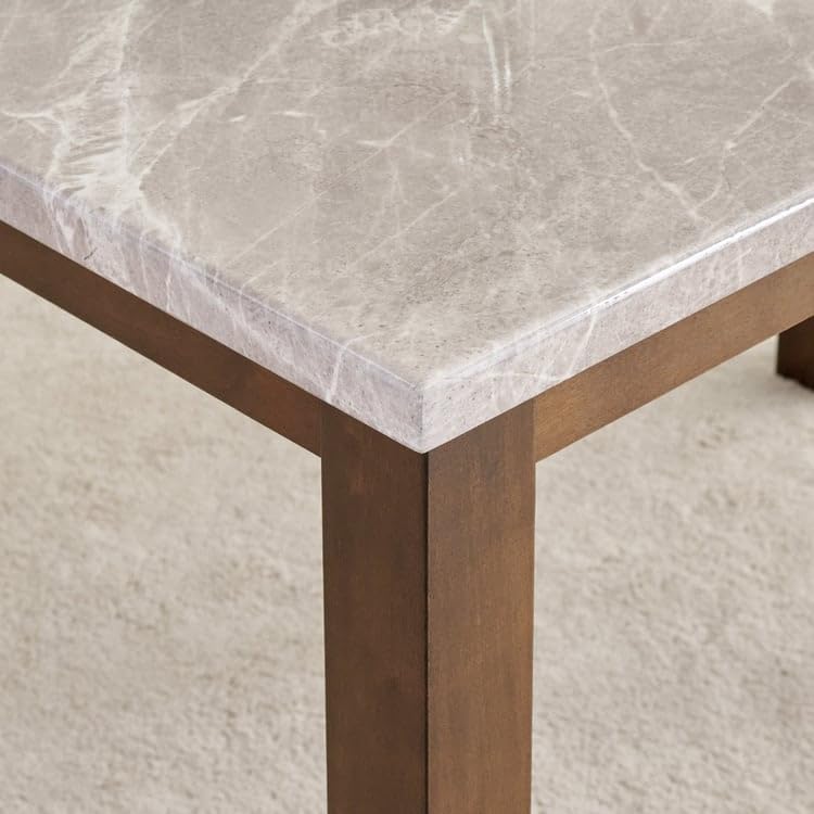 Image of Home Centre Harmony Sia Solid Wood Faux Marble Top 4-Seater Dining Table - Grey