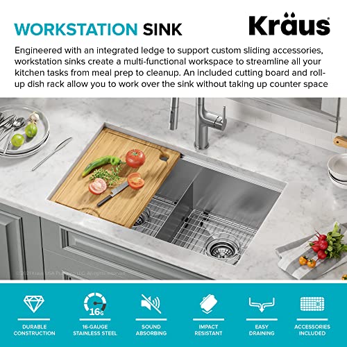 Kraus Kore 30 Inch Undermount Workstation 16 Gauge Stainless Steel Double Bowl Stainless Steel Kitchen Sink With Accessories, Kwu112-30 #TOP6