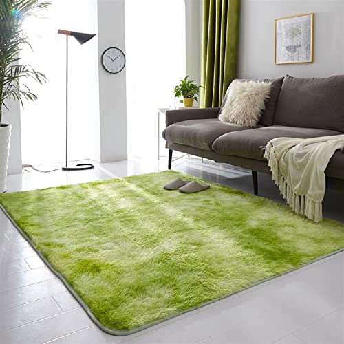 Lifup Rechteck Langflor Teppich Flauschig, Teppich Shaggy Anti Rutsch Pflegeleicht für Wohnzimmer Schlafzimmer Kinderzimmer Batik Grün 200 x 250 cm