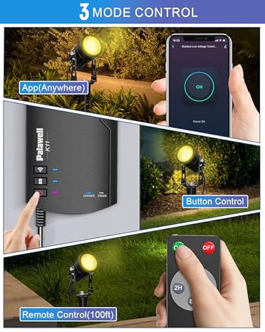 8-Pack Smart Low Voltage Landscape Lighting Kit ¨C with Wi-Fi 72W Transformer, 3 W Landscape Lights Spotlights with 65 FT Wire, App Control, 3000 K 12-24V, IP65 Outdoor Pathway Uplights