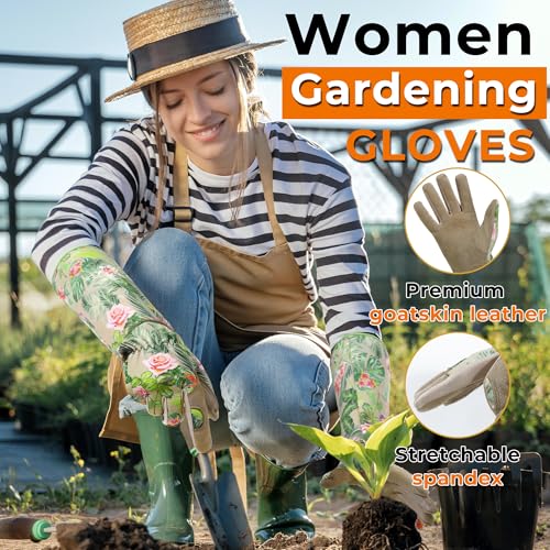 Image of HANDLANDY Rose Pruning Gloves for Men Women, Thorn Proof Gardening Gloves | Long Leather Gardening Gloves, Breathable Leather Gauntlet, Best Garden Gifts & Tools for Gardener (Khaki, M)