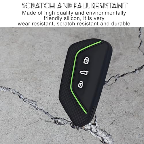 Car Key Case, Car Key Protective Case, Silicone Key Case, Car Key Cover, Compatible with VW, SEAT, SKODA, CUPRA - Black Green - Image 3