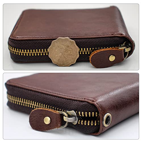 Image of boshiho Genuine Leather Bifold Chain Wallet for Men RFID Blocking | Heavy Duty Steel Anti-Theft Chain & 2 Zipper Coin Purse. Perfect for Bikers, Daily Commute, Gift for Dad /Husband