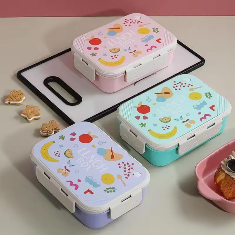 Image of Stainless Steel Lunch Box | 3-Compartment Bento Box, Leak-Proof, BPA-Free, Eco-Friendly Meal Prep Container for Adults, Kids, School, Work, & Travel | Durable & Portable Tiffin Box (Lavender)